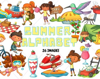 Summer Alphabet Clip Art Collection,  Summer Things Clip Art, Summer School Kids Clipart