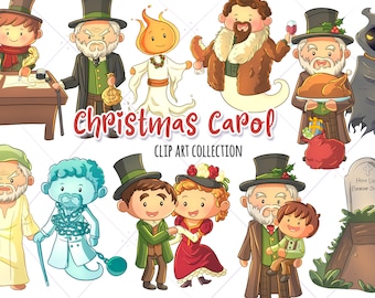 Christmas Carol Clipart Illustrations, Victorian Scrooge Graphics