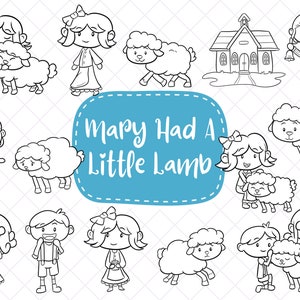 Mary Had A Little Lamb Clip Art, Nursery Rhyme Clipart, Little Lamb School Art, Nursery Rhyme Clip Art