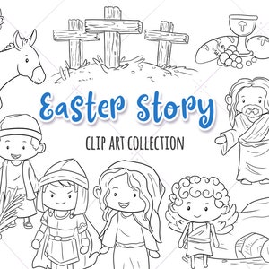 Cute Easter Story Clip Art, Jesus Easter Story, Palm Sunday, Resurrection, Easter Clipart, Easter Sublimation