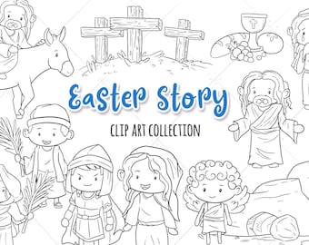 Cute Easter Story Clip Art, Jesus Easter Story, Palm Sunday, Resurrection, Easter Clipart, Easter Sublimation