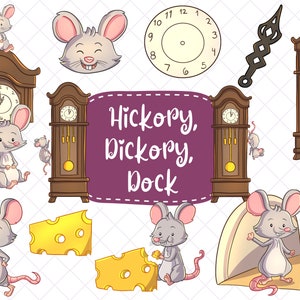 Hickory Dickory Dock, Nursery Rhyme Clipart, Cute Mother Goose Clip Art, Cute Animal Clipart, Classroom Clipart