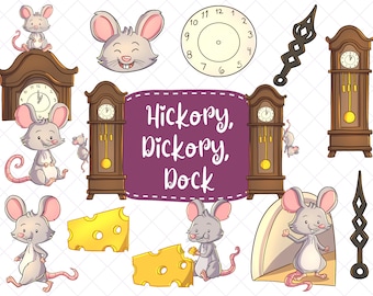 Hickory Dickory Dock, Nursery Rhyme Clipart, Cute Mother Goose Clip Art, Cute Animal Clipart, Classroom Clipart