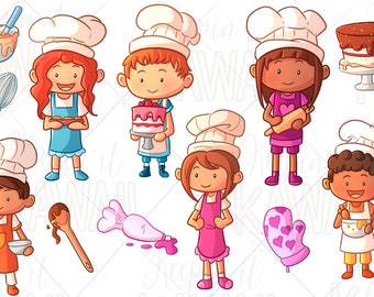 Baking Kids Clip Art, Kawaii Kids Baking, Cute Baker Kids, Clip Art For Teachers