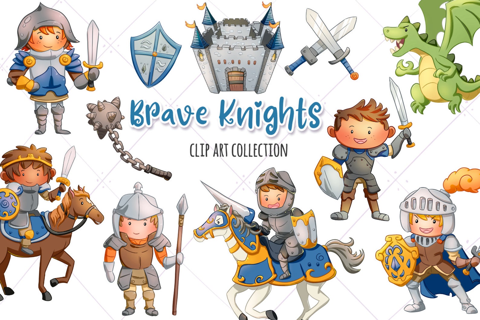 Brave Knights Clip Art Collection Cute Fantasy Knights - Etsy México
