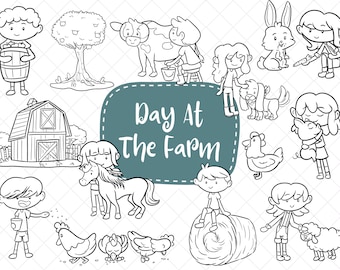 A Day At The Farm Clip Art, Cute Farm Animal Clipart, Farm Animal Kids Clipart, Cute Animal Art