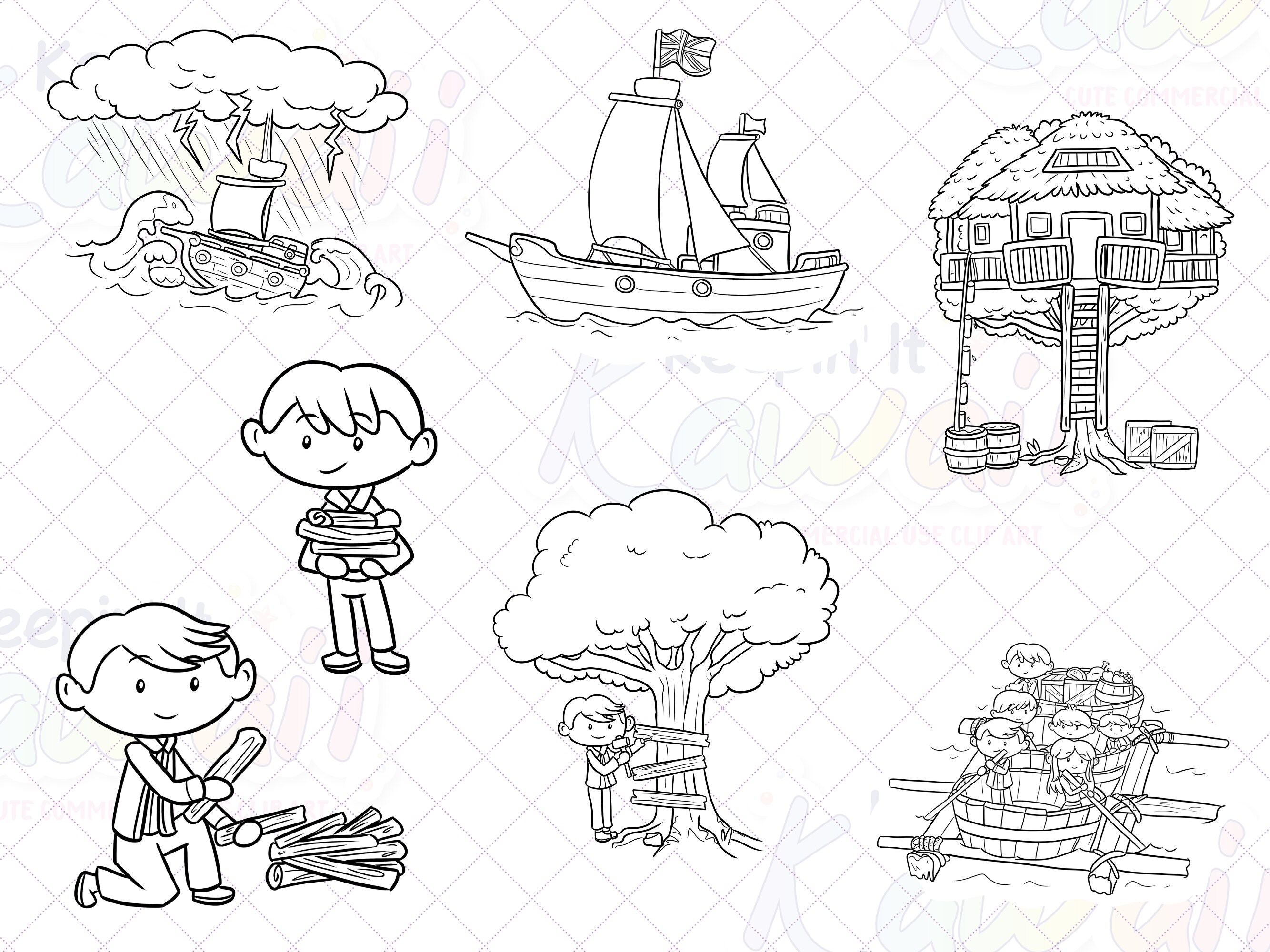 Swiss Family Robinson Clipart, Cute Story Book Clipart, Kawaii ...