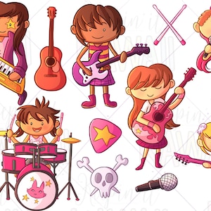 Rock Star Girls Clip Art, Kawaii Rock Star, Cute Rockers, Clip Art voor leraren