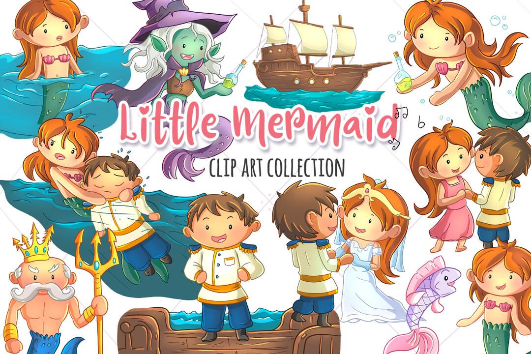 Little Mermaid Story Book Clip Art Collection Cute Mermaid - Etsy Australia
