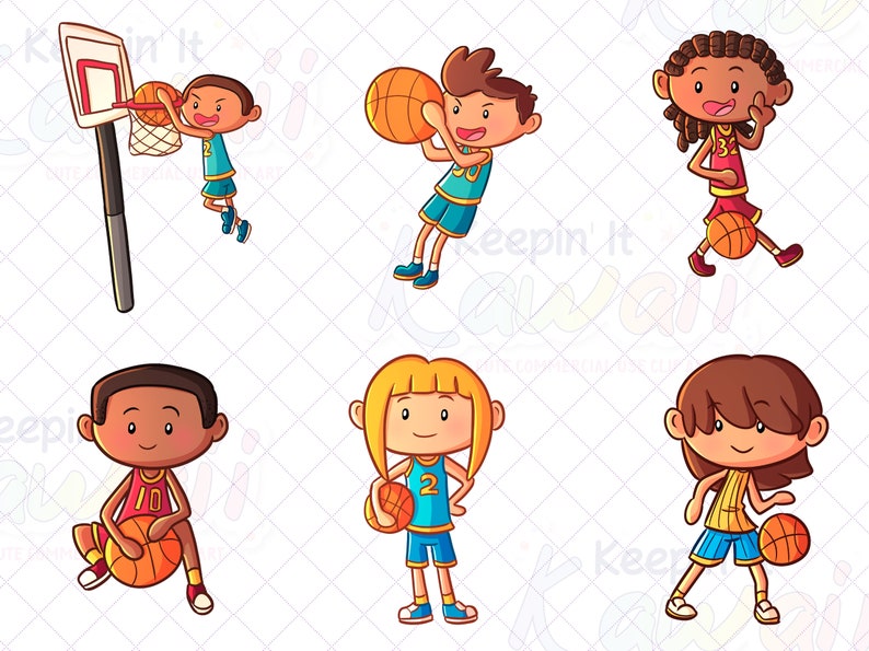 Kids Playing Basketball Clip Art, Cute Basketball Clip Art, Kawaii ...