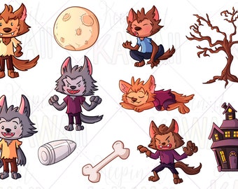 Cute Werewolf Boys Clip Art, Kawaii Halloween Werewolf, Cute Monsters, Clip Art For Teachers