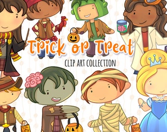 Kids Trick or Treat Clipart Set – Adorable Halloween Graphics