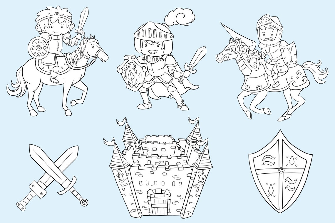 Brave Knights Clip Art Collection, Cute Fantasy Knights, Medieval ...