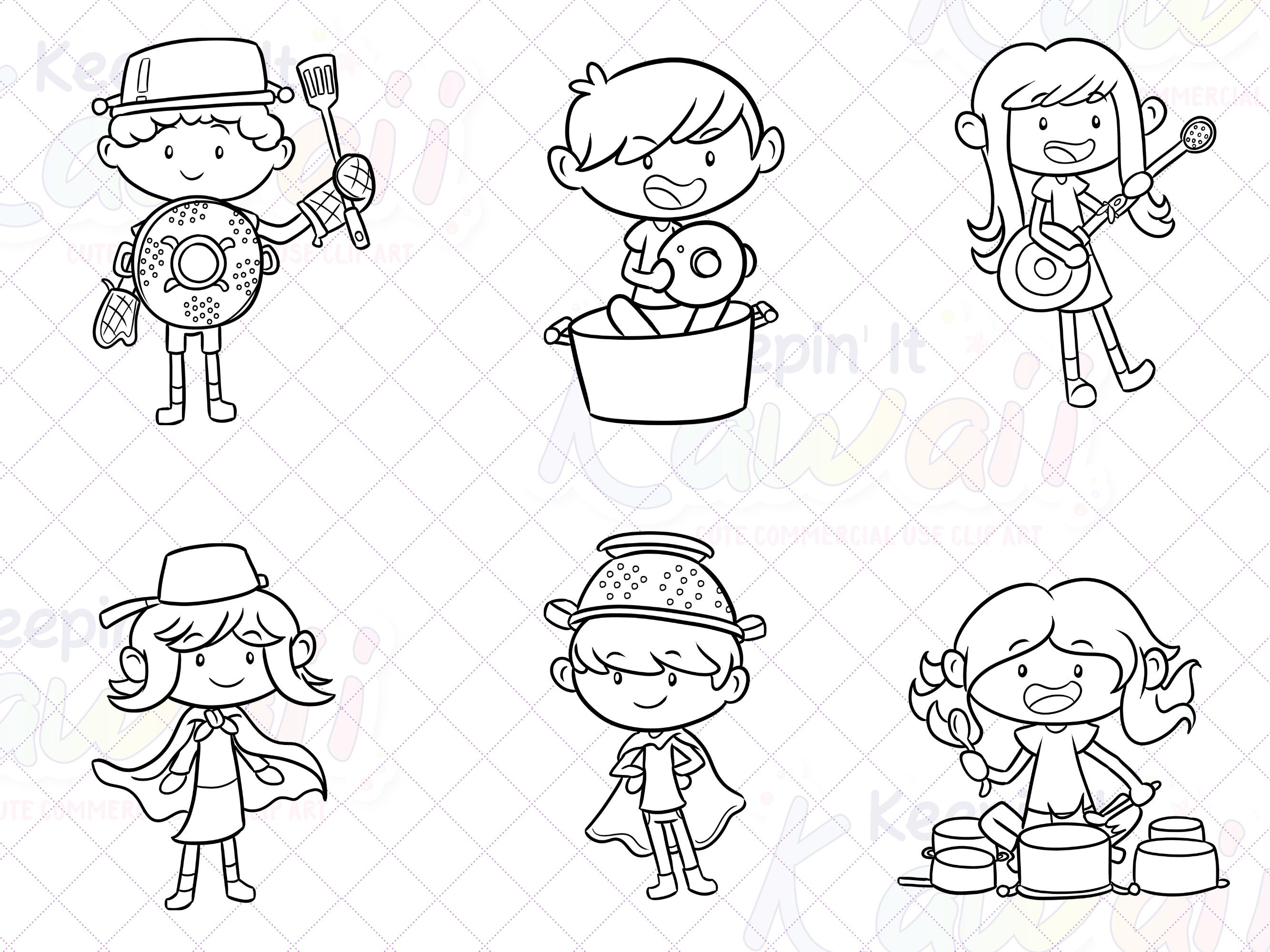 Pretend Play Kids Clip Art, Imagination Clipart, Cute Pretend Play