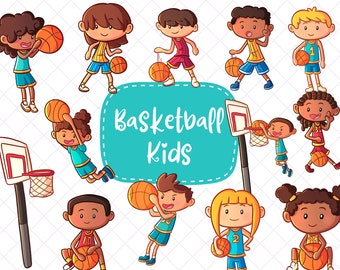 Kids Playing Basketball Clip Art, Cute Basketball Clip Art, Kawaii Basketball, Cute Basketball Clipart