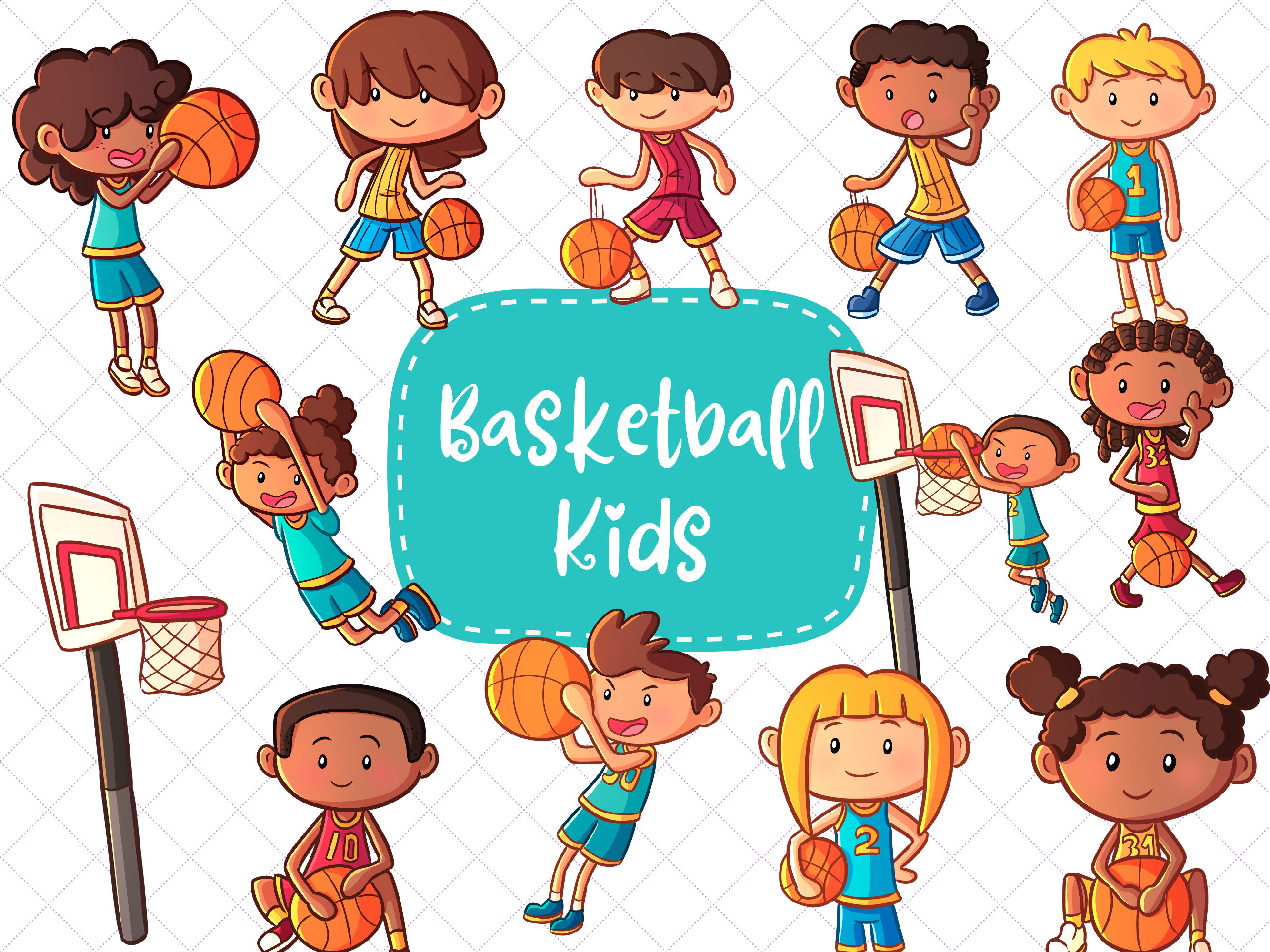 Kids Playing Basketball Clip Art, Cute Basketball Clip Art, Kawaii