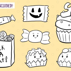 Kawaii Halloween Digital Stamps, Cute Halloween Graphics, Cute Halloween Candy Clipart, Kawaii Pumpkins, Kawaii Trick or Treat image 2