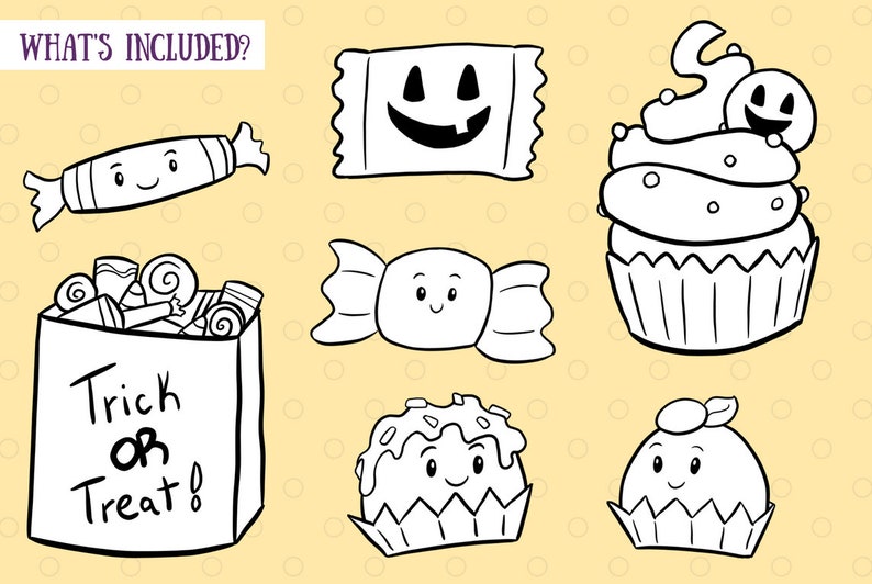 Kawaii Halloween Digital Stamps, Cute Halloween Graphics, Cute Halloween Candy Clipart, Kawaii Pumpkins, Kawaii Trick or Treat image 2