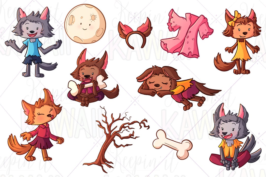 Cute Werewolf Girls Clip Art, Kawaii Halloween Werewolf, Cute Monsters ...