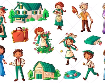 Anne van Green Gables Clip Art Collection, Anne Shirley Clipart, leuke Clipart voor kinderen, Story Book Clipart