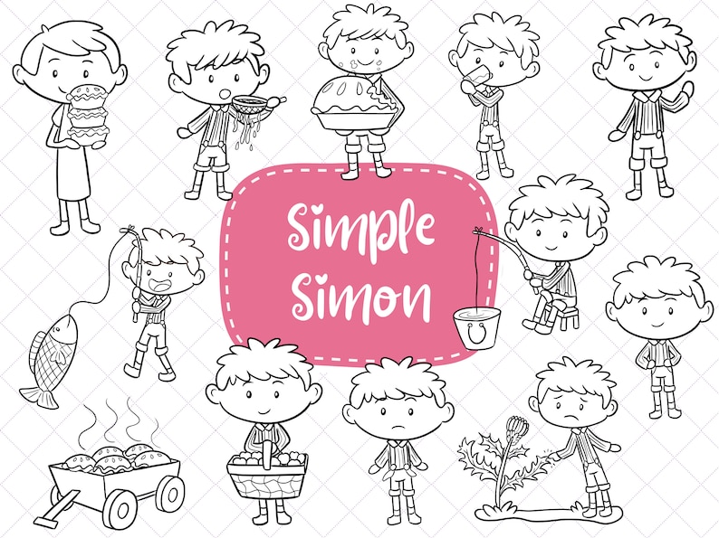 Simple Simon Clip Art, Nursery Rhyme Clipart, Cute Mother Goose Clip ...