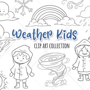 Cute Weather Kids Clip Art Collection, Kawaii Weather Graphics, Rainbow Clipart, Kawaii Planner Graphics, Weather Stickers, Digital Stamps