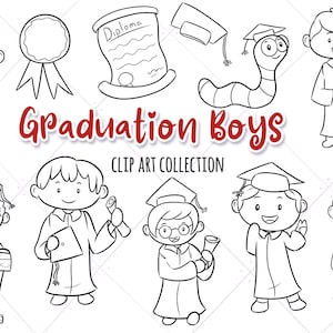 Cute Graduation Boys Clip Art Collection, Little Graduates Clipart, Kids Graduation Party Invite
