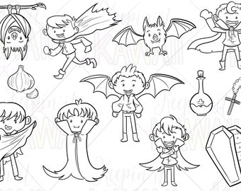 Cute Vampire Boys Digital Stamps, Kawaii Vampires, Cute Monster Boys, Clip Art For Teachers