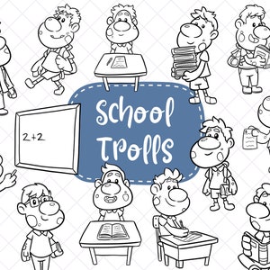 Back to School Kids Clipart, Cute Trolls School Clipart, Kawaii School Clip Art, Cute Back To School