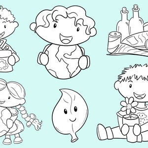 Cute Earth Day Themed Black and White Clip Art Collection ...