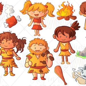 Kids Cave Man Clip Art, Kawaii Cave Men, Cave Man Family, Clip Art For Teachers