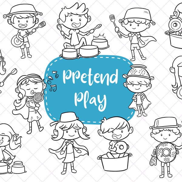 Pretend Play Kids Clip Art, Imagination Clipart, Cute Pretend Play Education Clipart