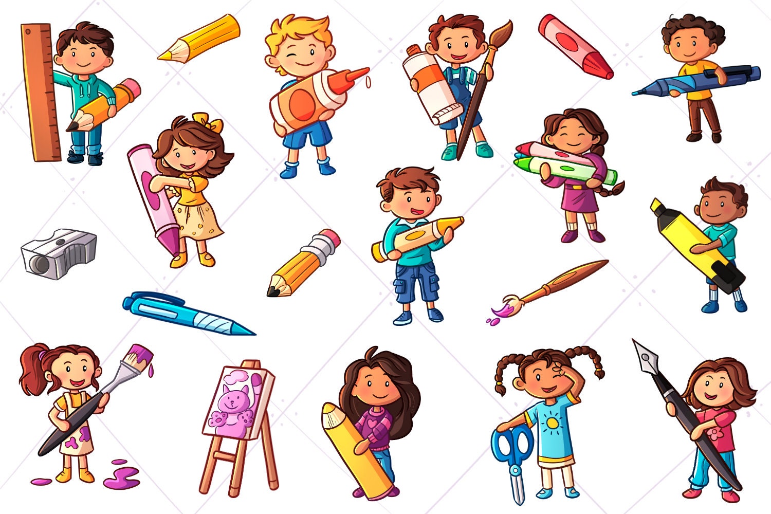 Kids With Big Art Supplies Clip Art, School Supply Clipart, Kids School  Supplies Clipart, Clip Art for Teachers -  Sweden