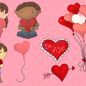 Valentine's Day Kids Clip Art - Valentine Illustrations - Hearts and ...