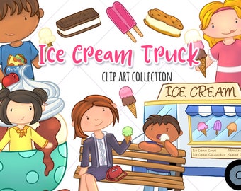 Ice Cream Truck Clipart, Kawaii Nursery Decor (Digital Download)