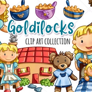 Boucle d'or et les trois ours Clip Art, illustrations mignonnes de Boucle d'or, clipart ours kawaii