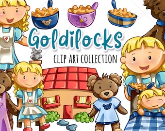 Goldilocks and the three Bears Clip Art, Cute Goldilocks Illustrations, Kawaii Bears Clipart