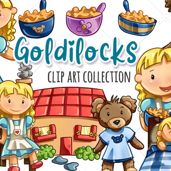 Goldilocks and the three Bears Clip Art, Cute Goldilocks Illustrations, Kawaii Bears Clipart