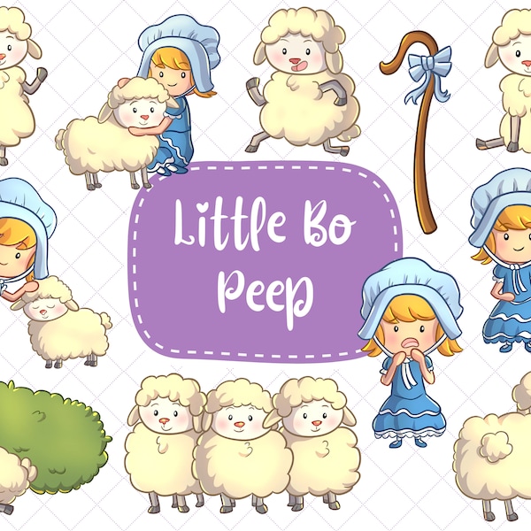 Little Bo Peep Clip Art,  Mother Goose Clipart,  Nursery Rhyme Clipart, Classroom Clipart