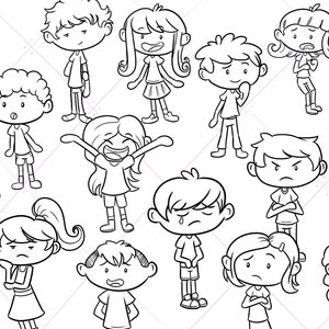 Emotion Kids Digital Stamps Collection, Emotions Clipart, School Kids Emotions Clip Art, Emotional Clipart