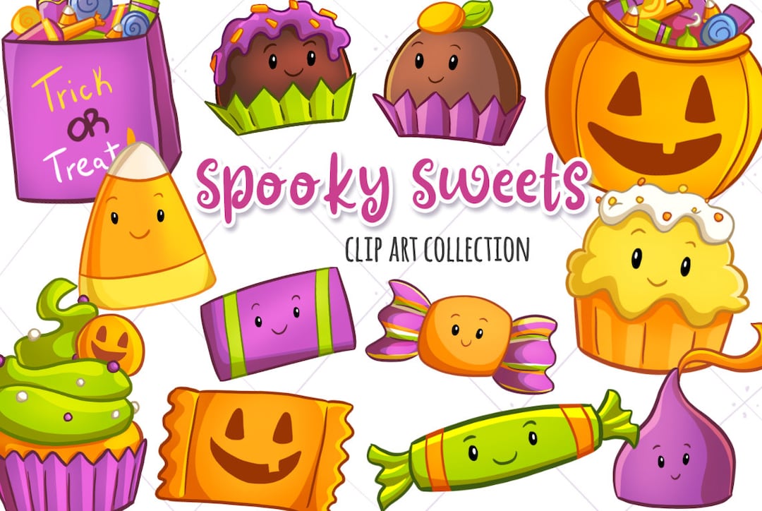 Cute Halloween Clip Art, Spooky Sweets, Kawaii Halloween Candy, Happy