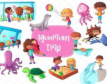 Aquarium Kids Clipart, Trip to the Aquarium Clip Art,  School Field Trip Clip Art, Education Clipart