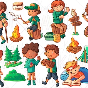 Cute Camping Clip Art, Kawaii Kids Camping, Camping Party, S&#39;mores, Clip Art For Teachers