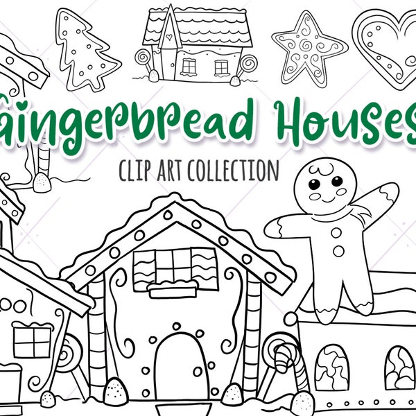 Ginger Bread Digital Stamp Collection, Cute Christmas Stamps, Gingerbread Houses, Gingerbread Illustrations