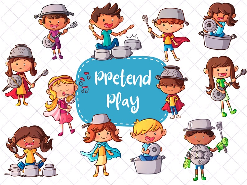 Pretend Play Kids Clip Art, Imagination Clipart, Cute Pretend Play Education Clipart image 1