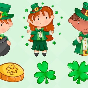 Cute St Patrick's Day Clip Art, Kawaii St. Patrick's Day Clipart, Rainbows Clipart, Pot of Gold, Spring Clip Art, Instant Download image 3