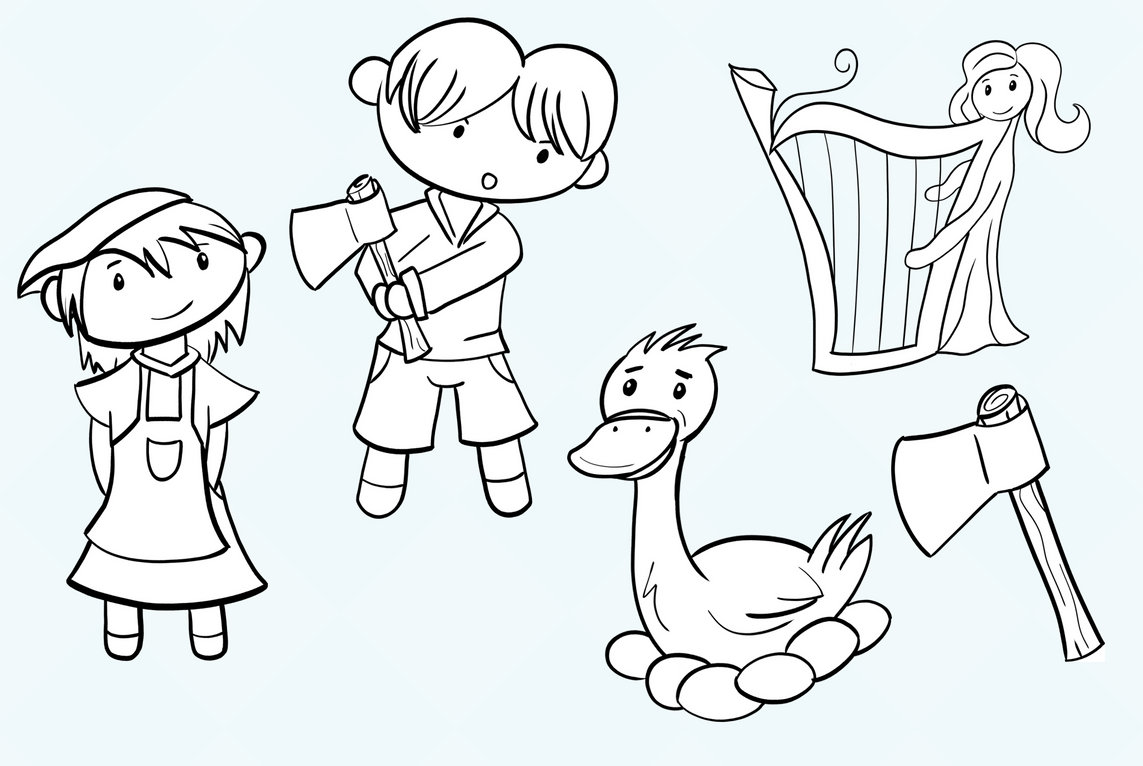 Jack and the Beanstalk Black and White Illustrations, Fairy Tale