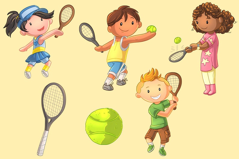 Kids Playing Tennis Sports Clip Art Collection Cute Tennis Etsy