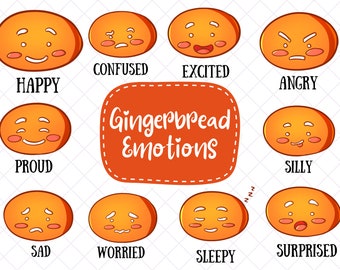 Gingerbread Emotions Clip Art Collection, Christmas Kids Clipart, Christmas School Clipart