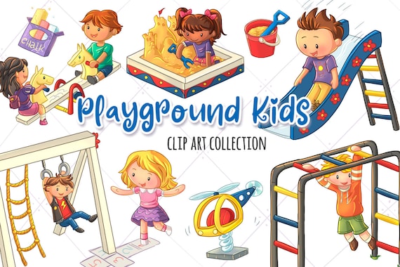 Playground Kids Clip Art Collection Kids Playing School Etsy